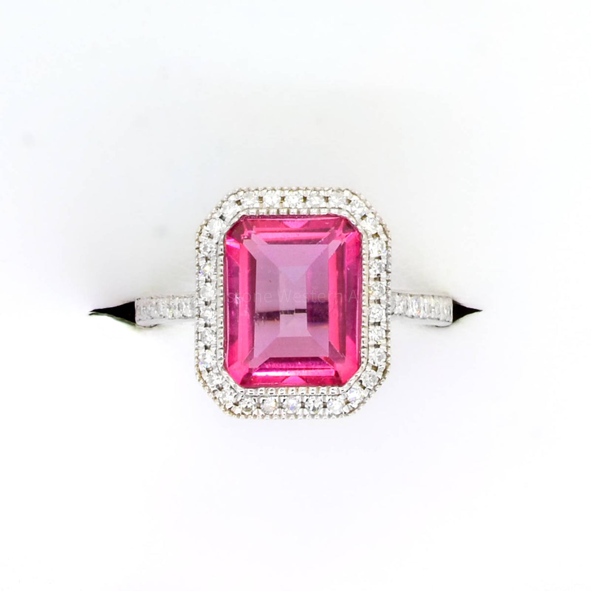 Natural Pink Topaz and Diamonds Ring in 18K White Gold