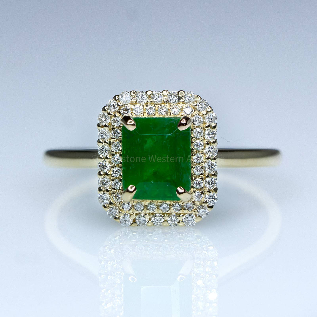 1.15ct Colombian Emerald Ring Emerald Cut Halo Ring 18K Gold