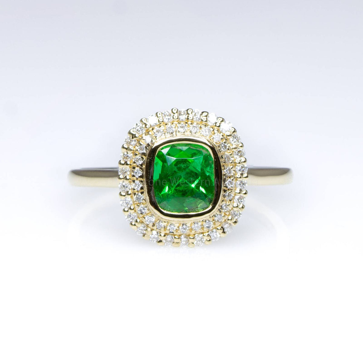 Colombian Emerald Halo Ring Double Halo Engagement Dress Ring 18K