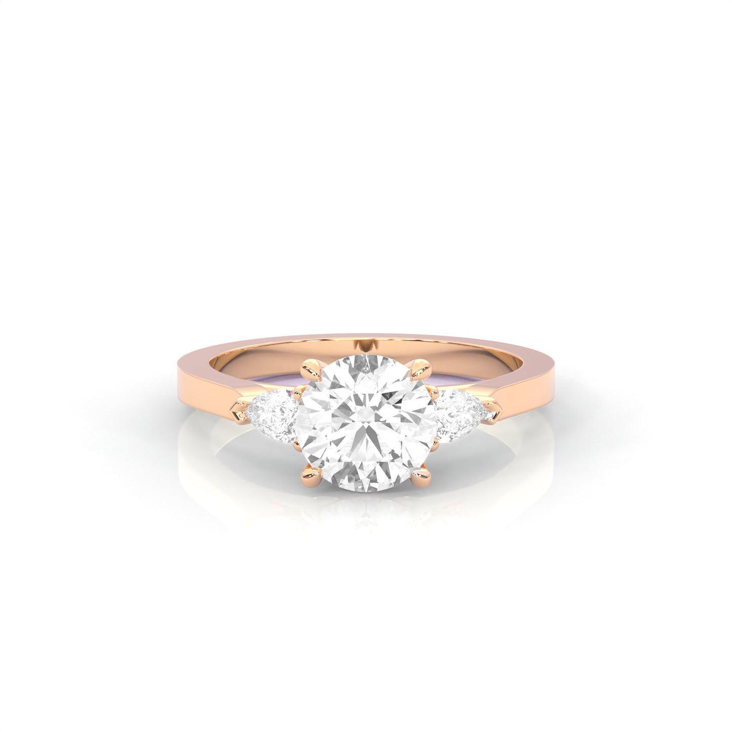 rose gold ring with a round diamond on a white background