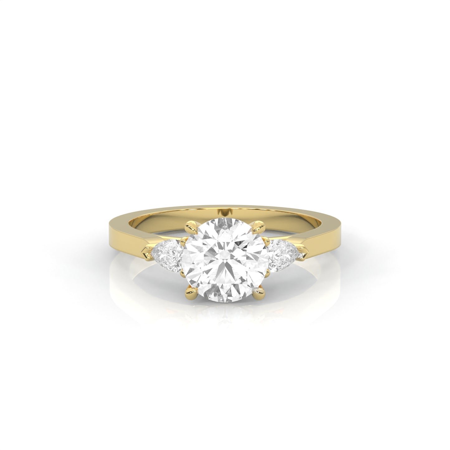 yellow gold ring with a round diamond on a white background