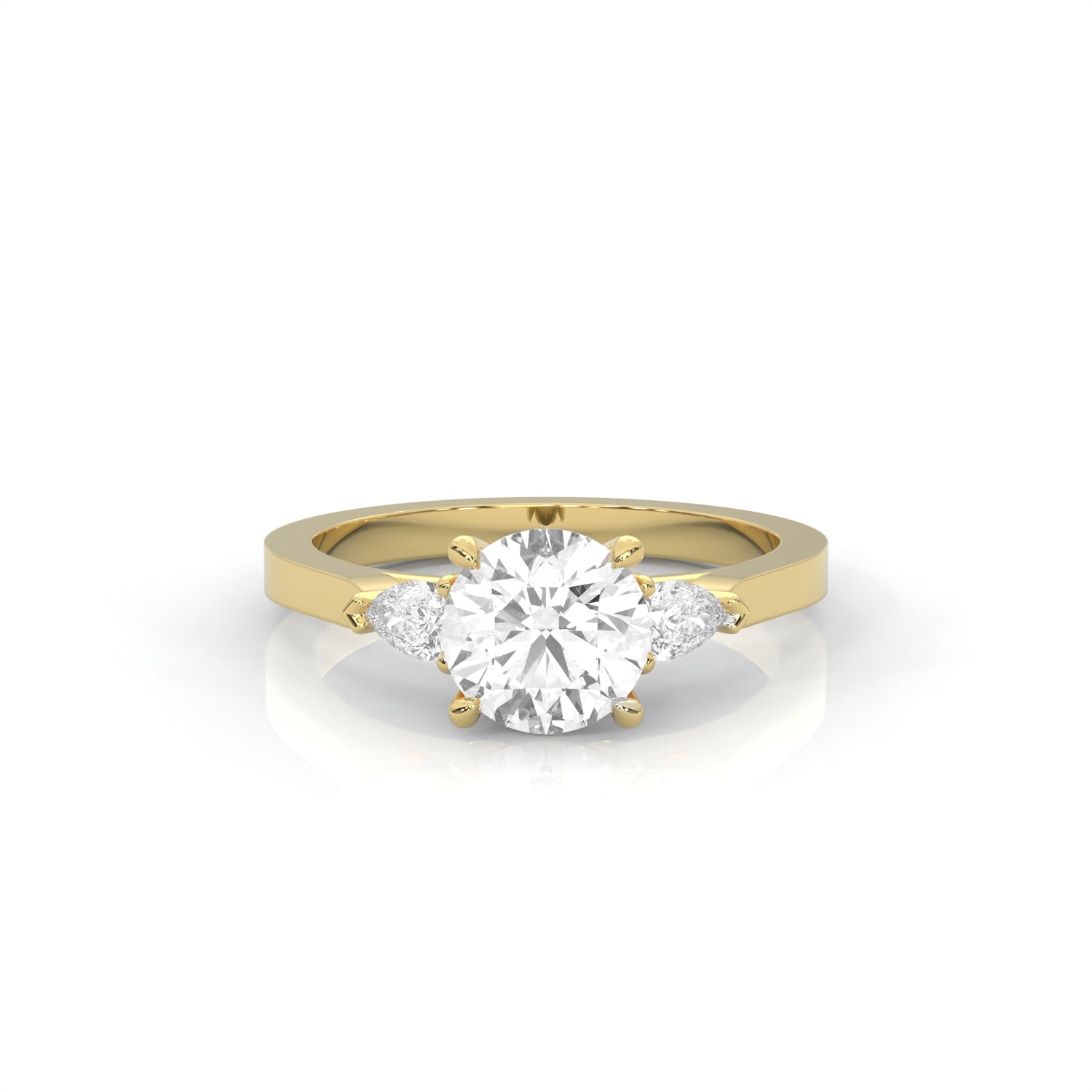 yellow gold ring with a round diamond on a white background