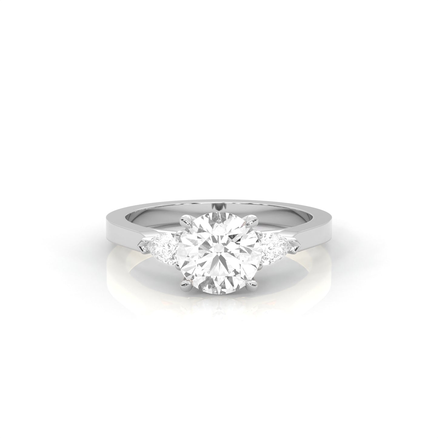 white gold ring with a round diamond on a white background