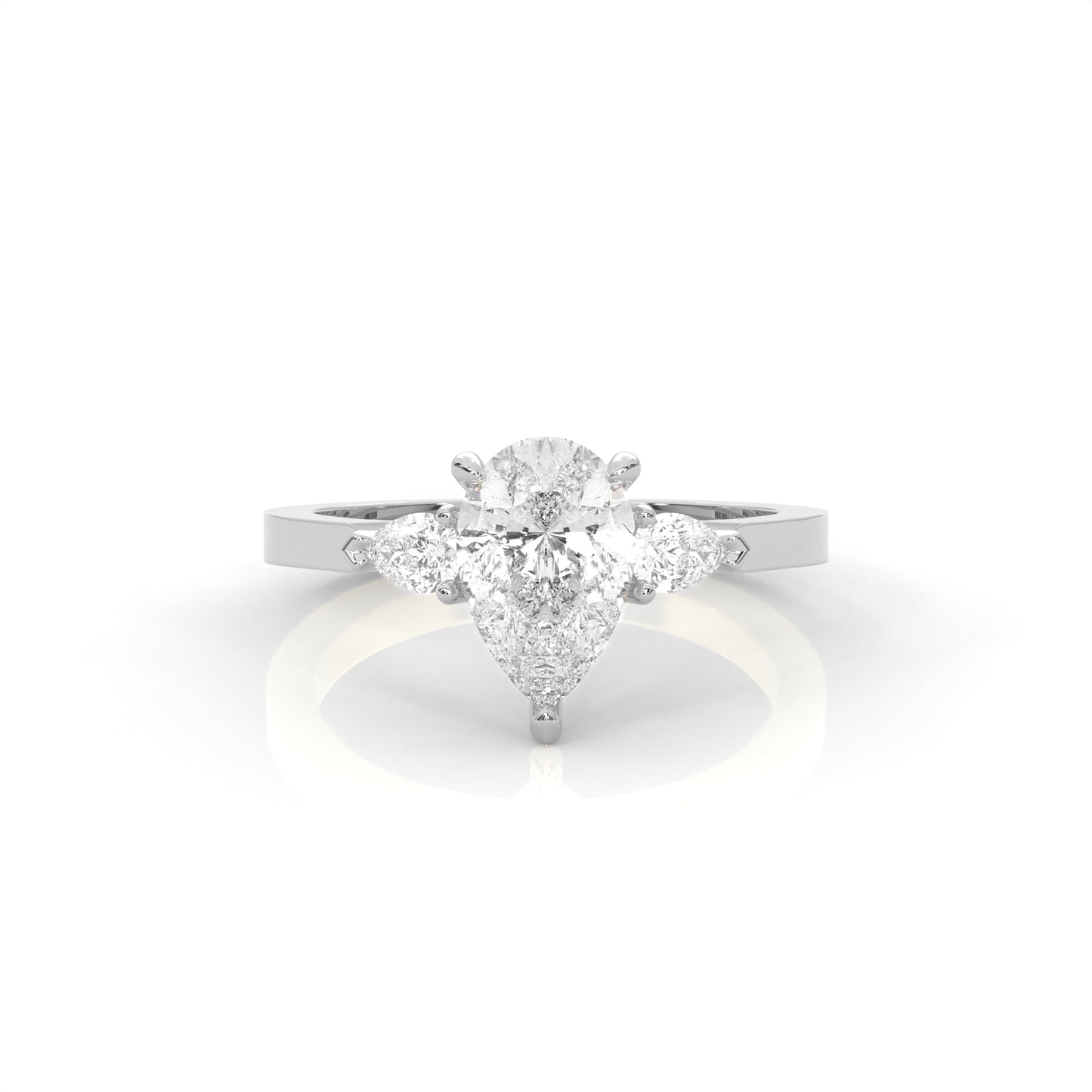 platinum 950 ring with a pear-shaped diamond on a white background
