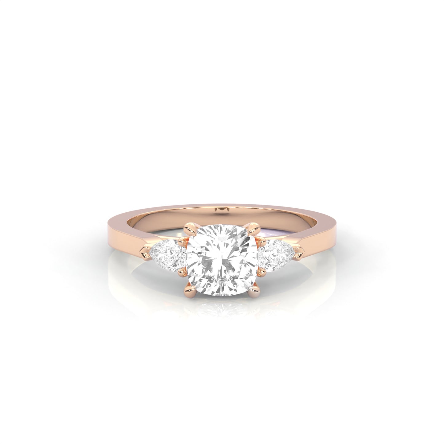 Lia Three-Stone Cushion Diamond Ring with Pear Side Stones