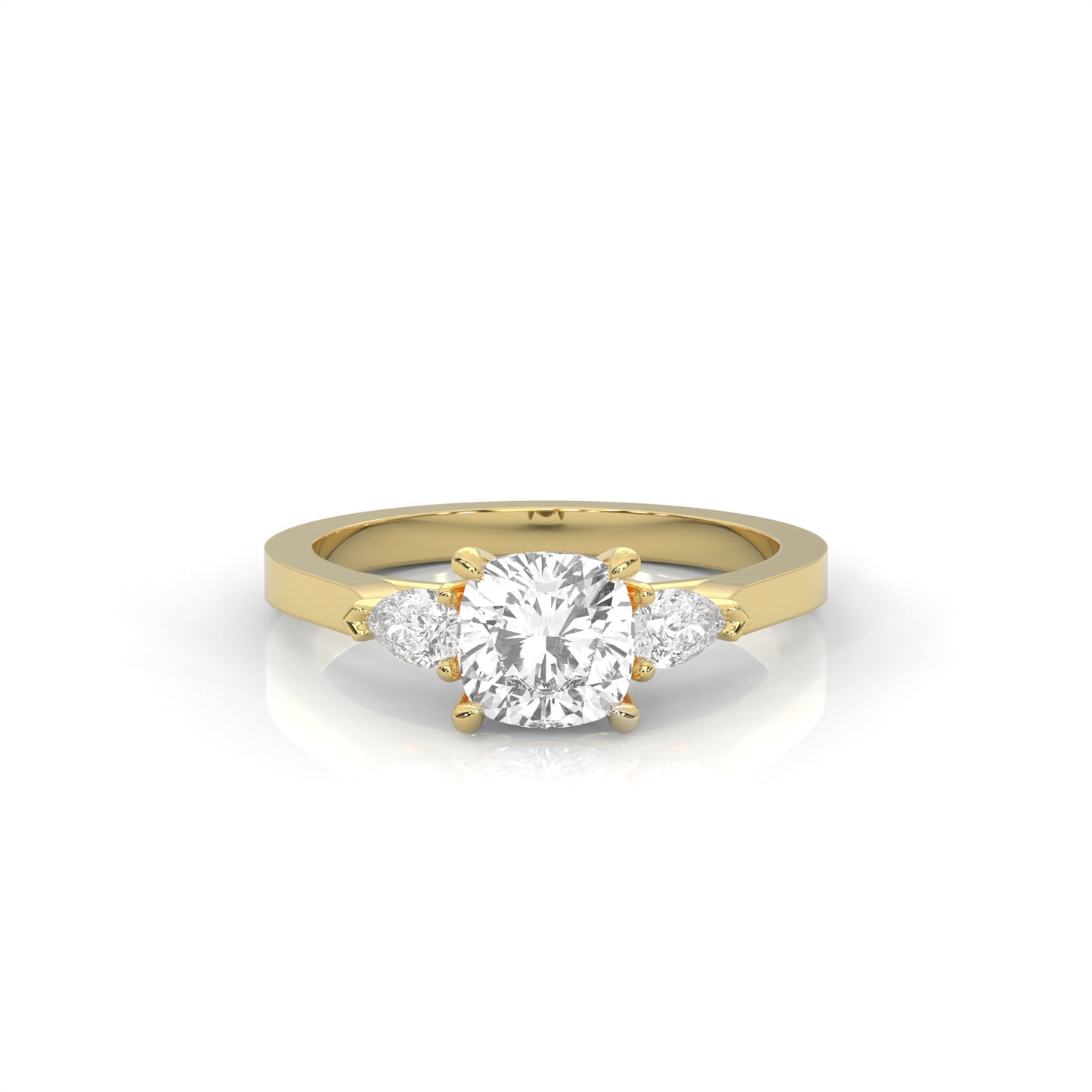 Lia Three-Stone Cushion Diamond Ring with Pear Side Stones