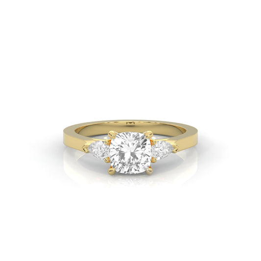 Lia Three-Stone Cushion Diamond Ring with Pear Side Stones