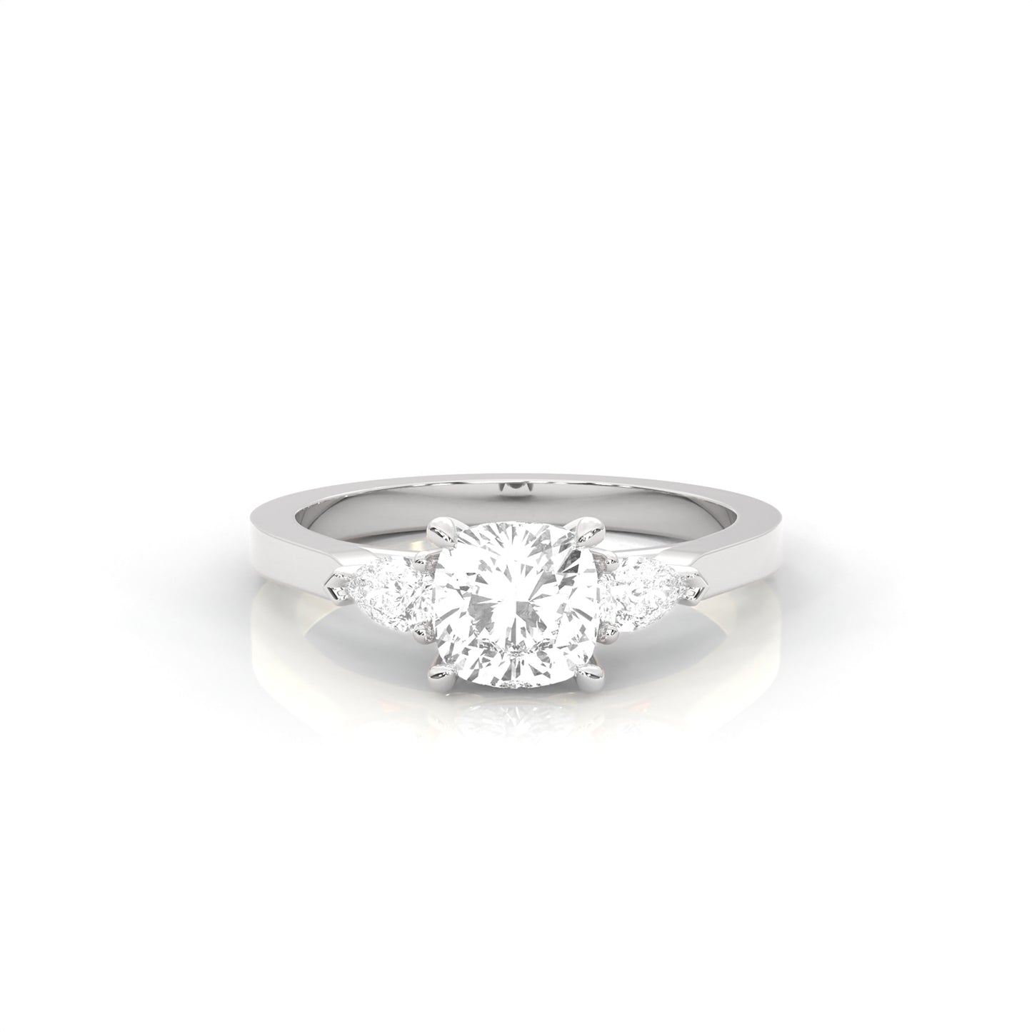 Lia Three-Stone Cushion Diamond Ring with Pear Side Stones