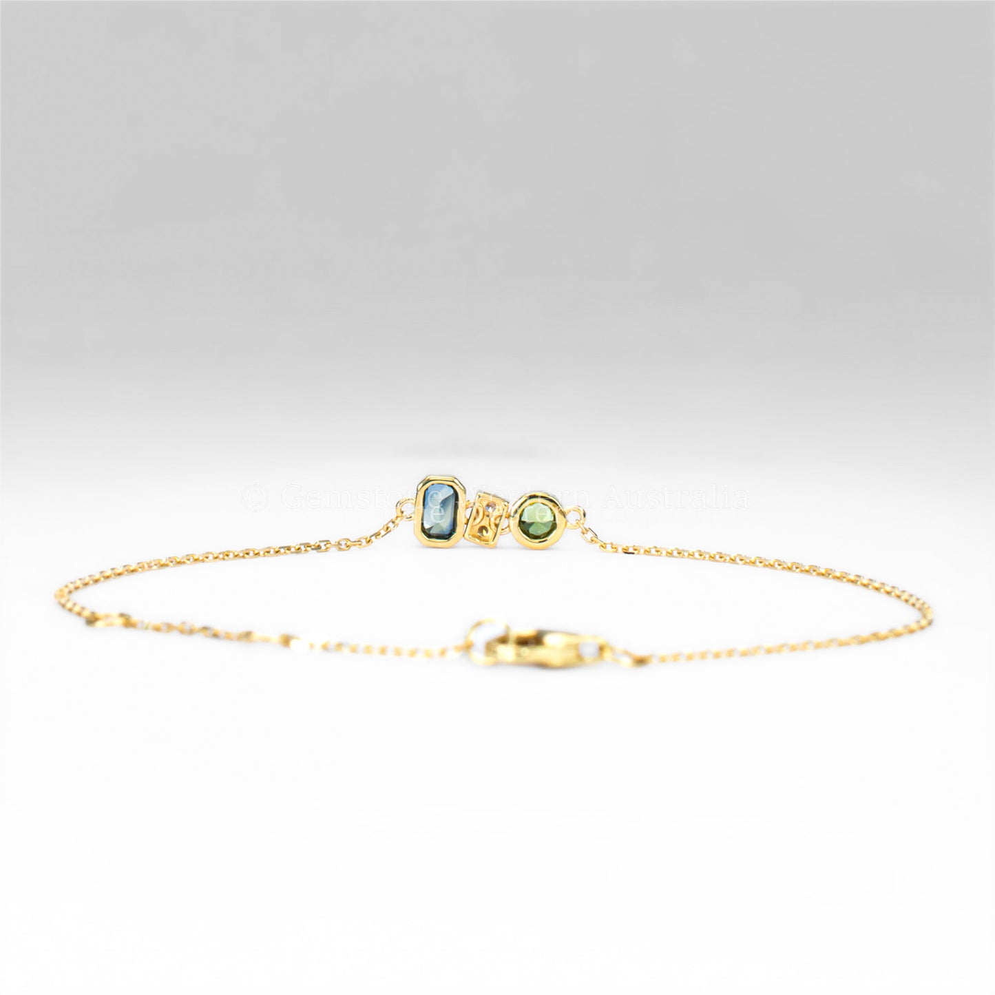 Dainty Australian Teal Sapphire & Diamond Bracelet in 18K Yellow Gold