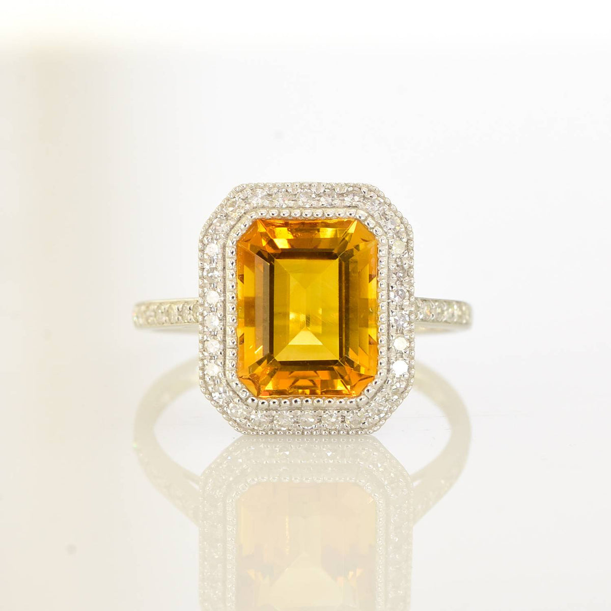 Citrine and Diamond Halo Ring 18K Gold