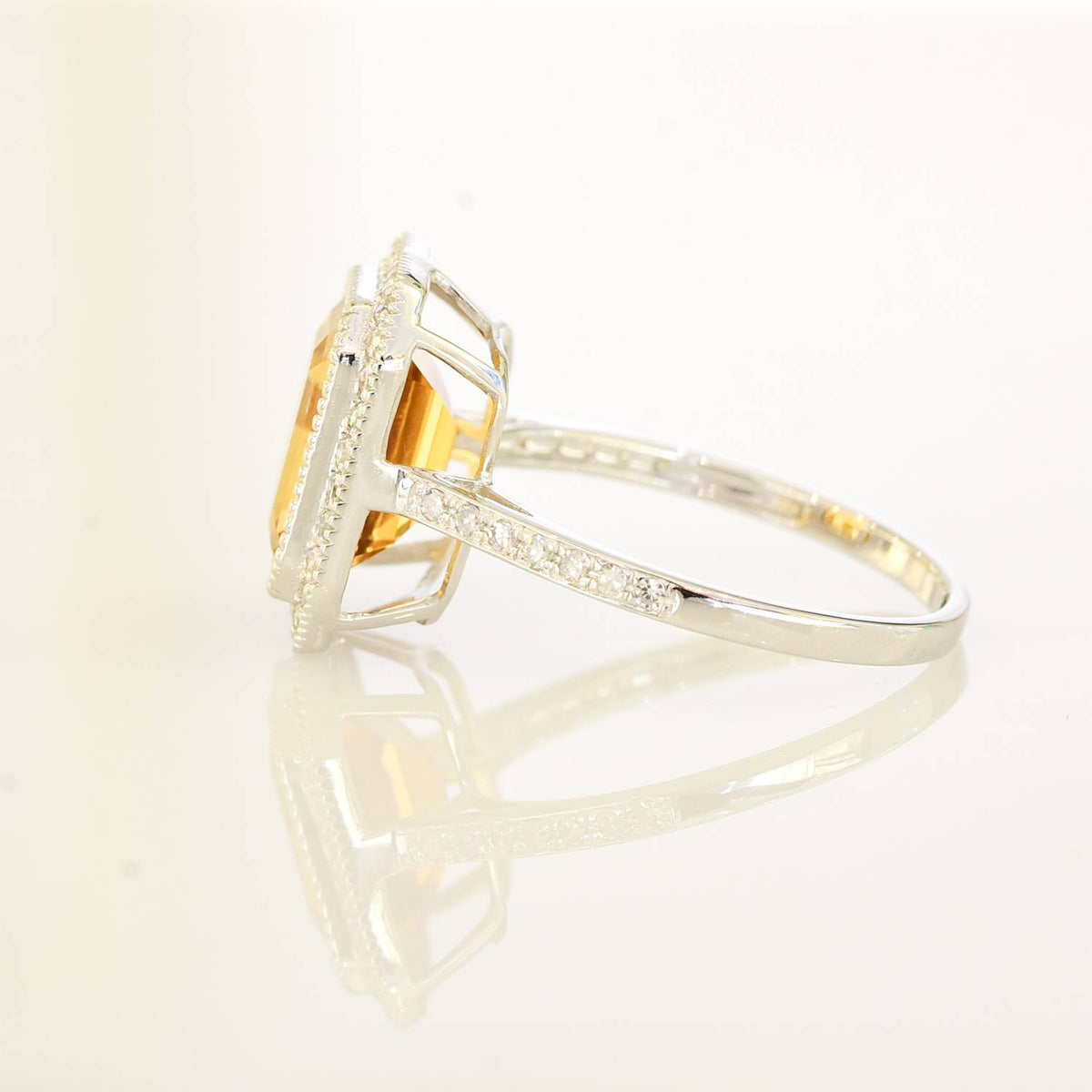 Citrine and Diamond Halo Ring 18K Gold