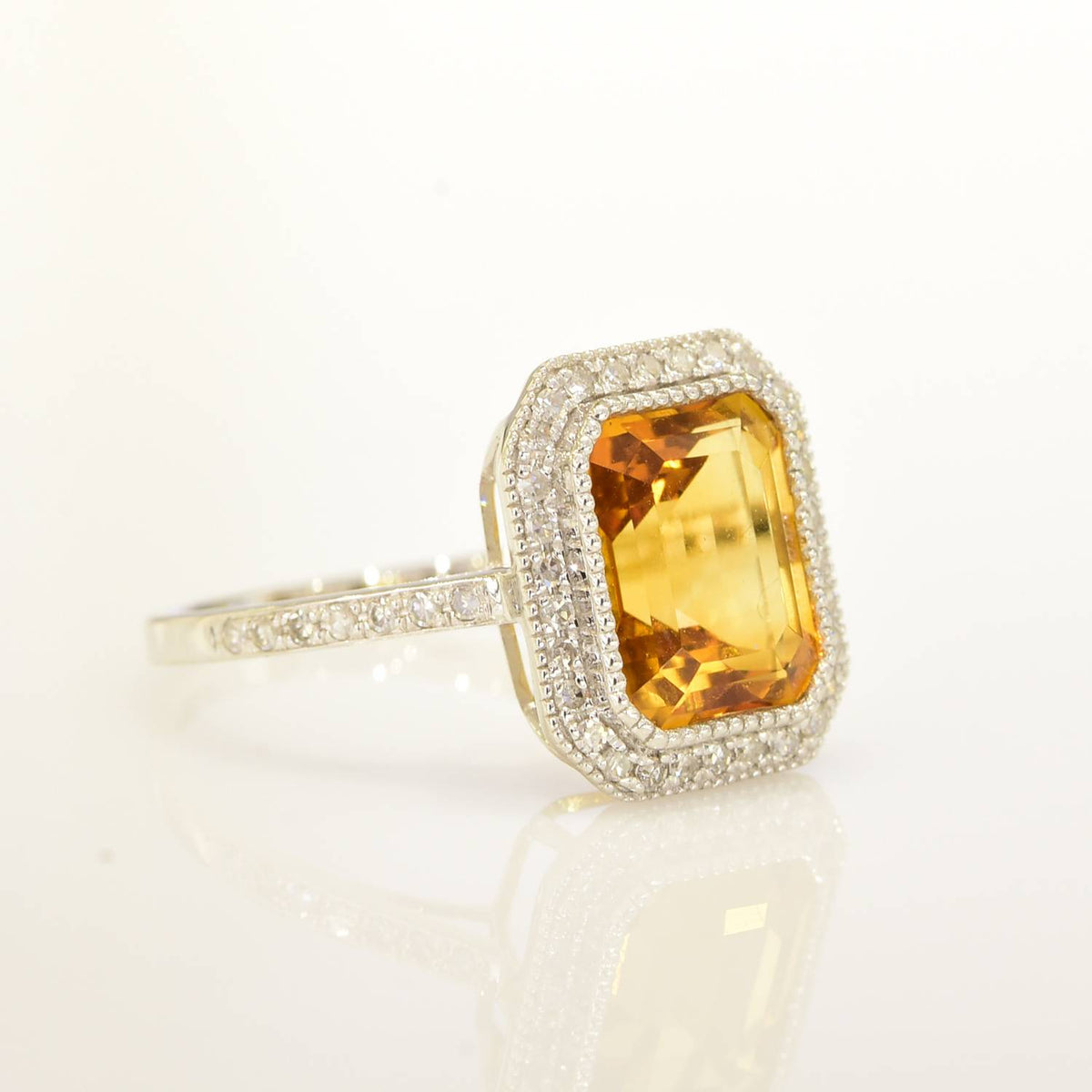 Citrine and Diamond Halo Ring 18K Gold