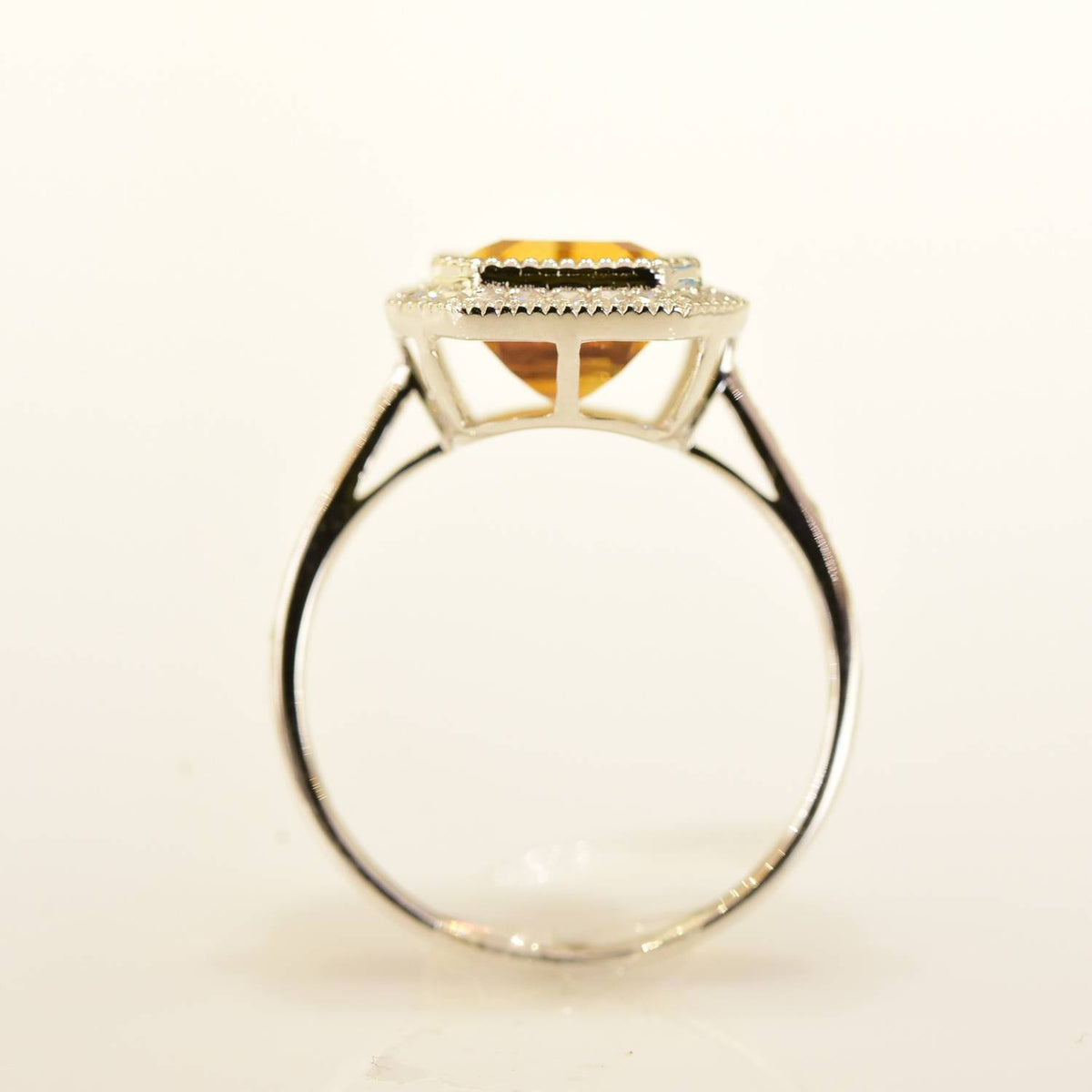 Citrine and Diamond Halo Ring 18K Gold