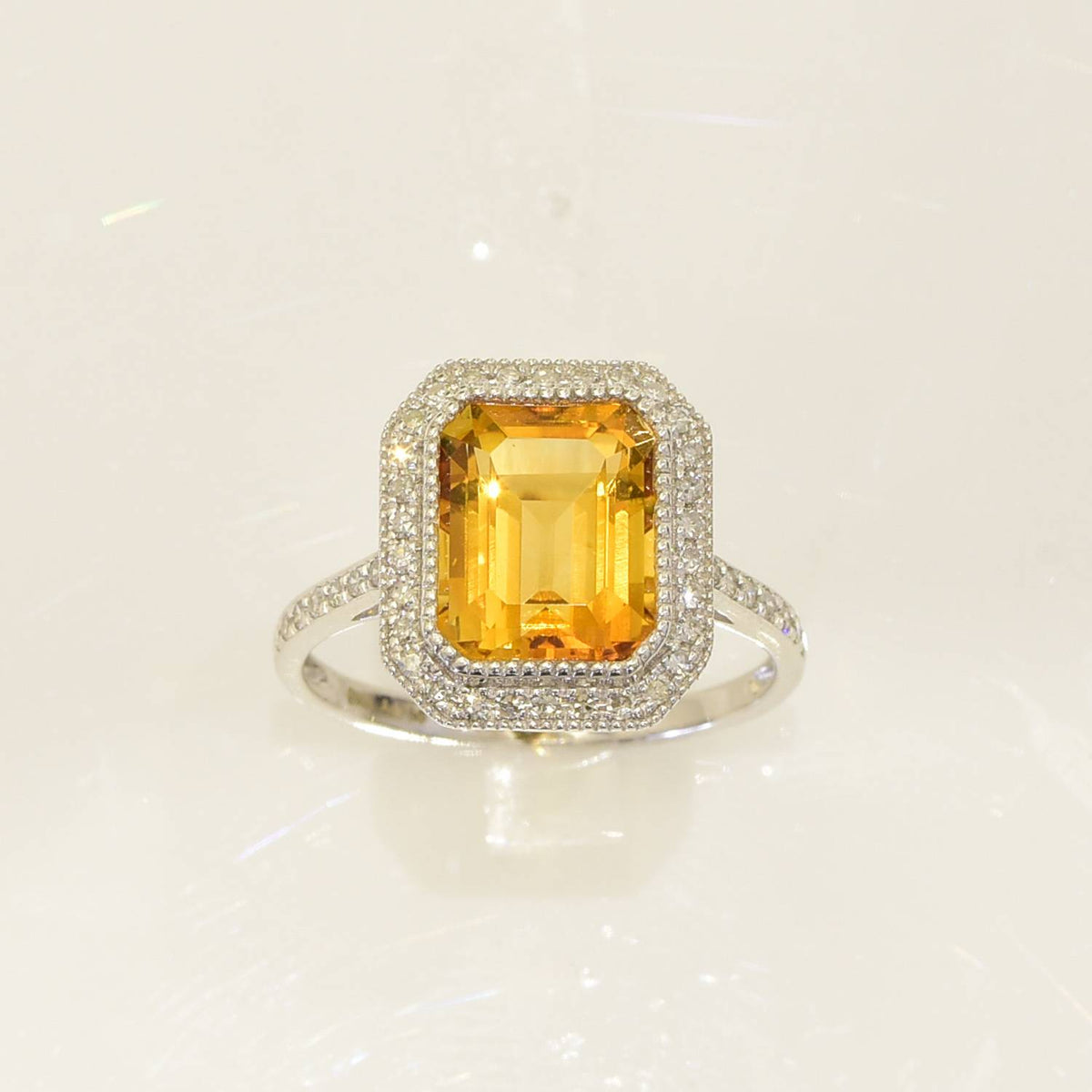 Citrine and Diamond Halo Ring 18K Gold