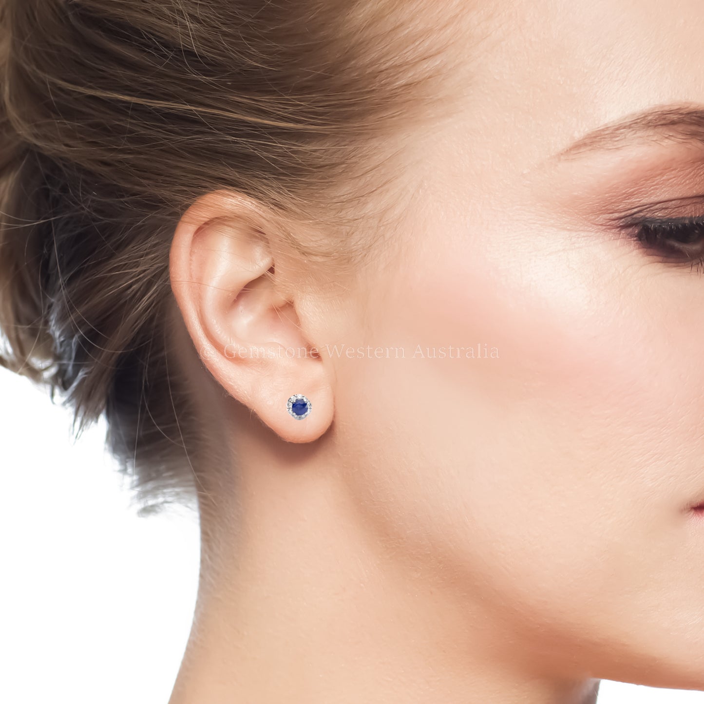 Natural Blue Sapphire Earrings | Diamond Halo Stud Earrings