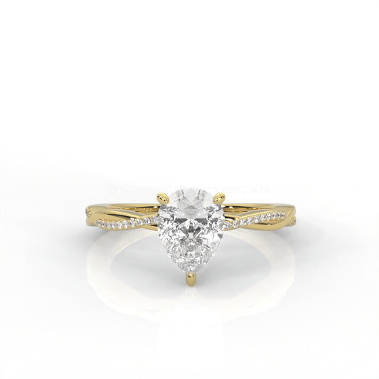 Ava Solitaire Pear-Cut Diamond Ring Twisted band Accents in Gold or Pt950