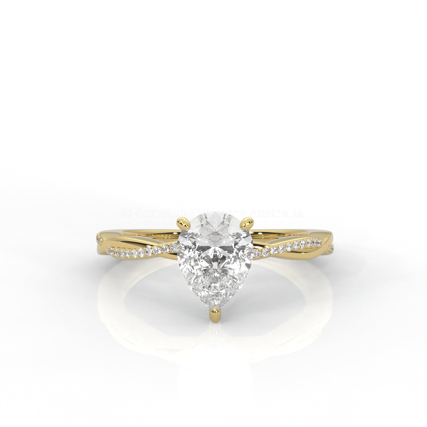 Ava Solitaire Pear-Cut Diamond Ring Twisted band Accents in Gold or Pt950