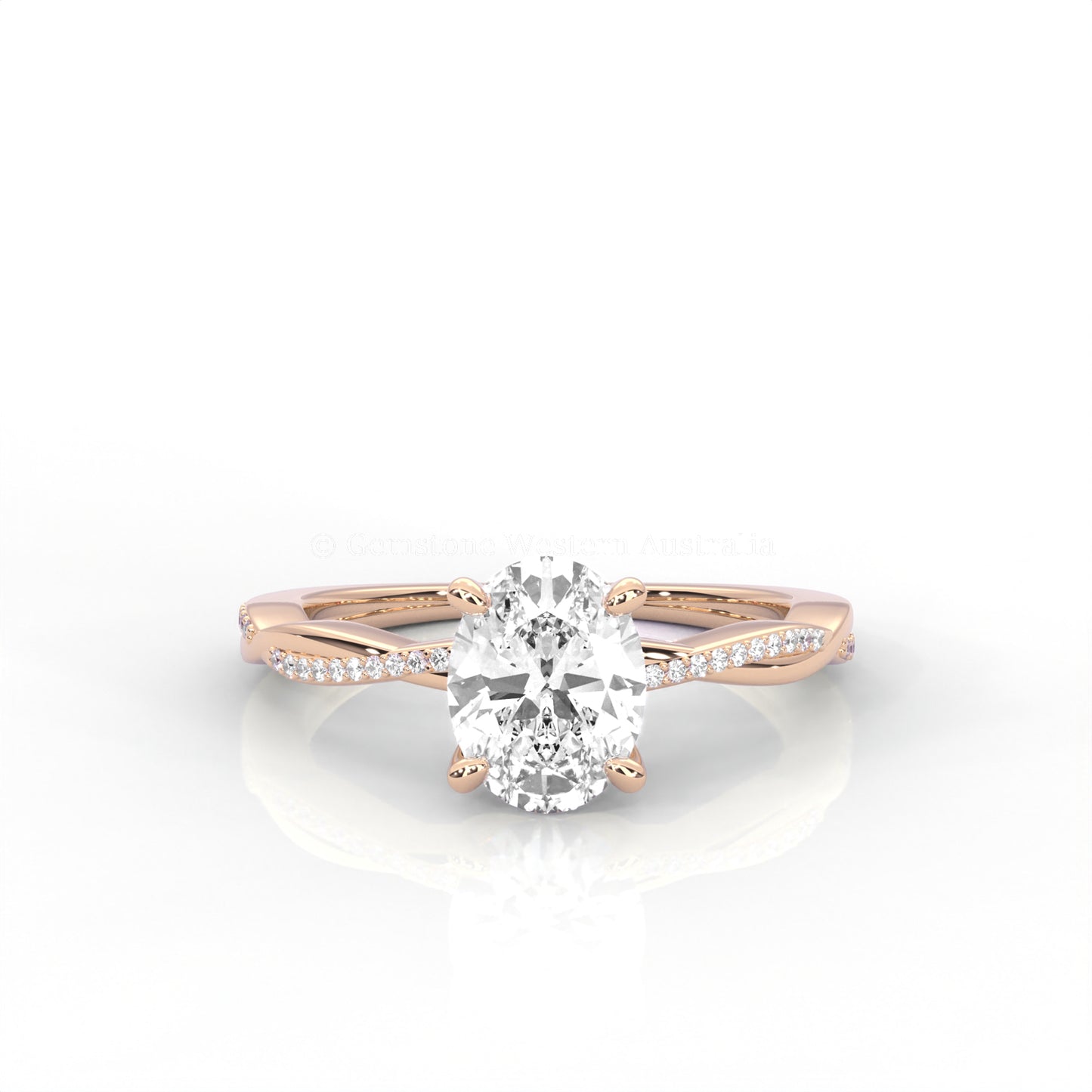 Ava Solitaire Oval-Cut Diamond Ring Twisted band Accents in Gold or Pt950