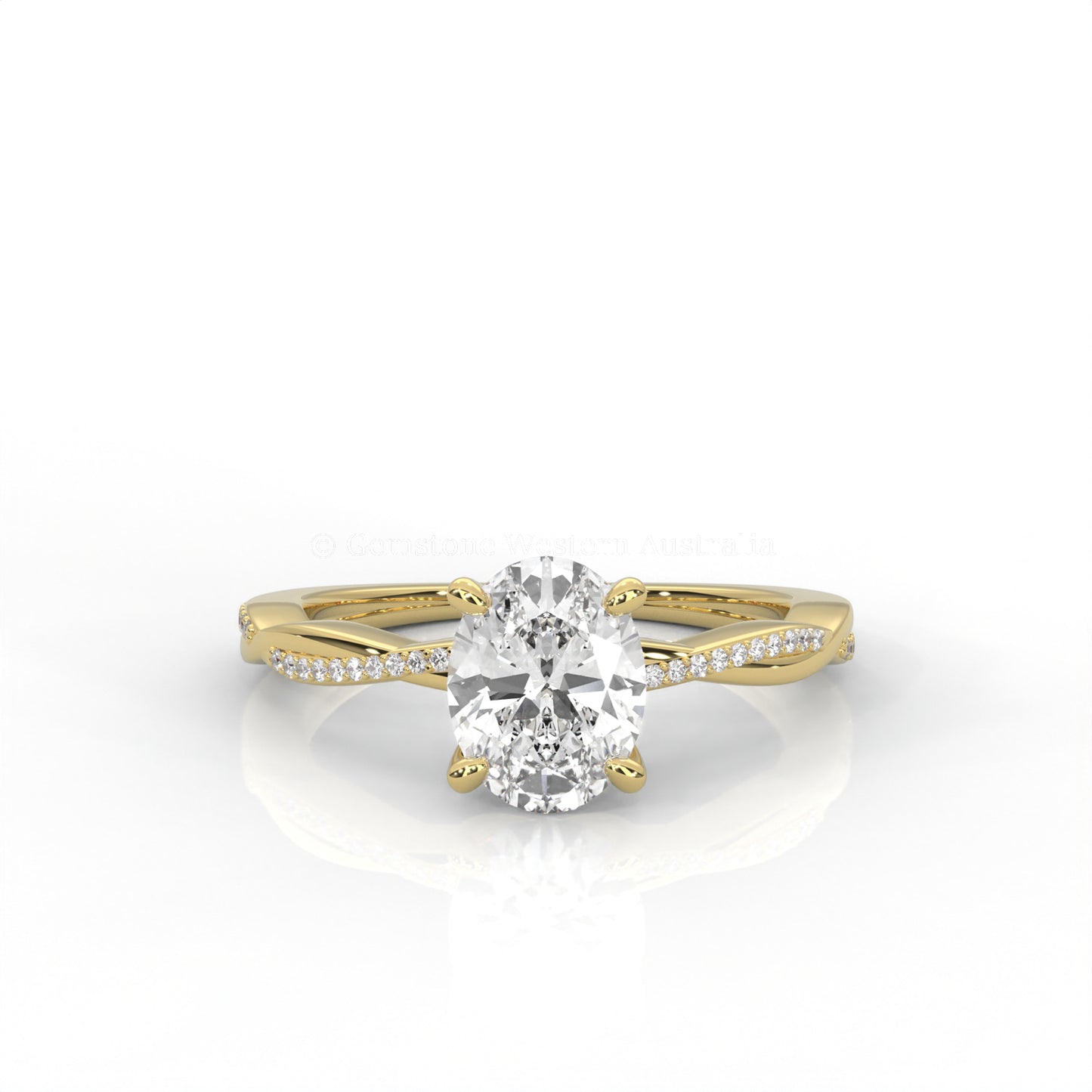 Ava Solitaire Oval-Cut Diamond Ring Twisted band Accents in Gold or Pt950
