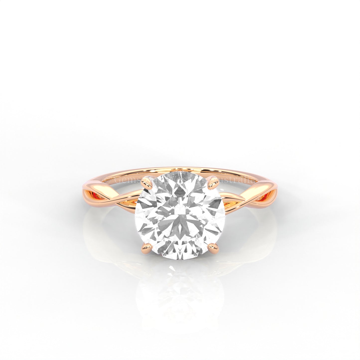 Rose gold ring with round cut diamond and twisted band 