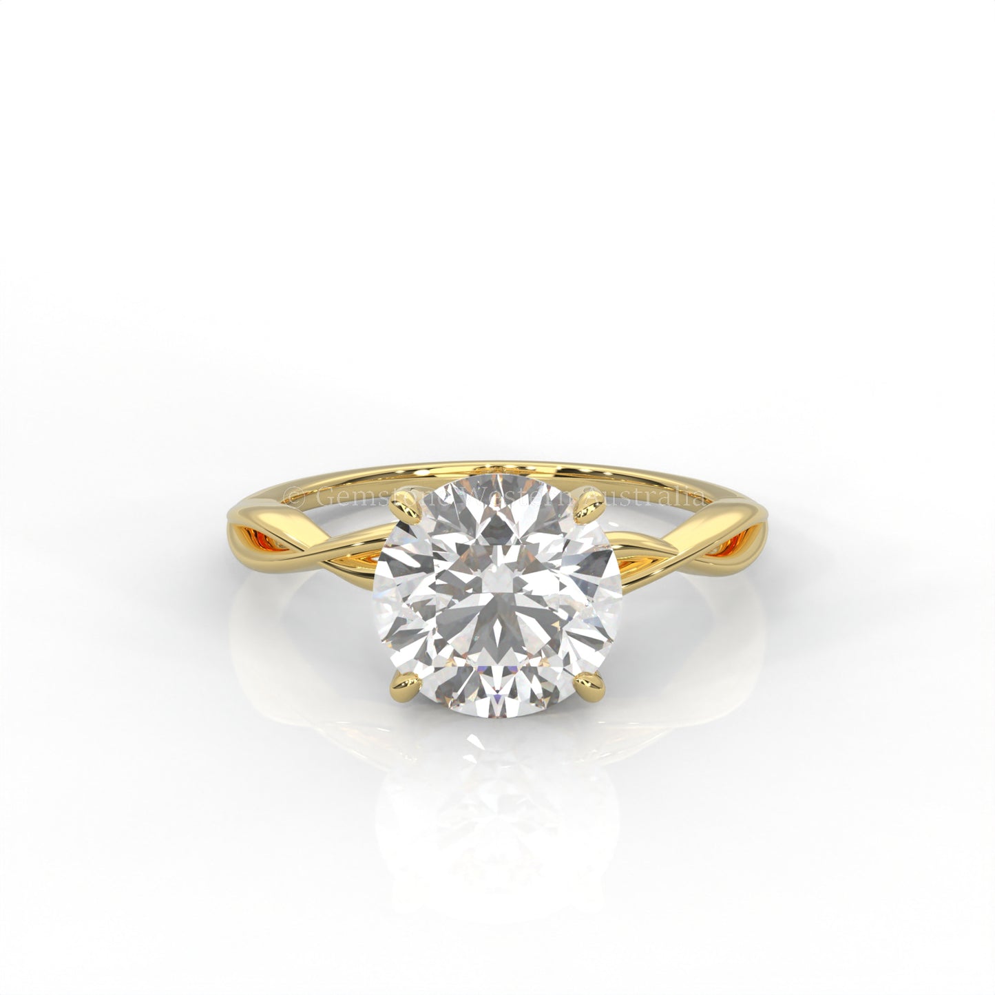 Yellow gold ring with round cut diamond and twisted band 