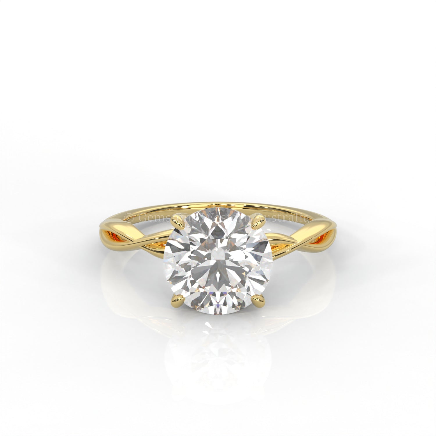 Yellow gold ring with round cut diamond and twisted band 