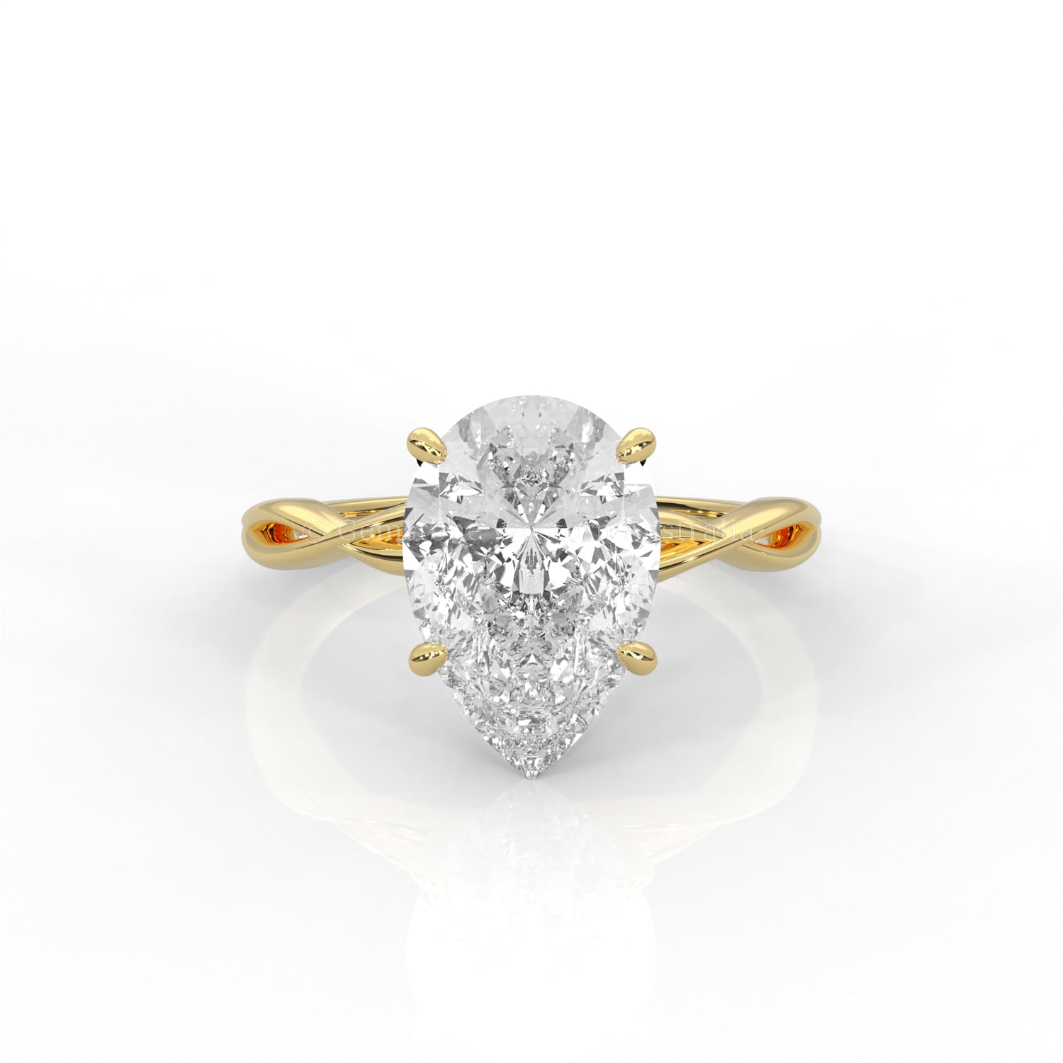 Yellow gold ring with pear-cut diamond and twisted band 