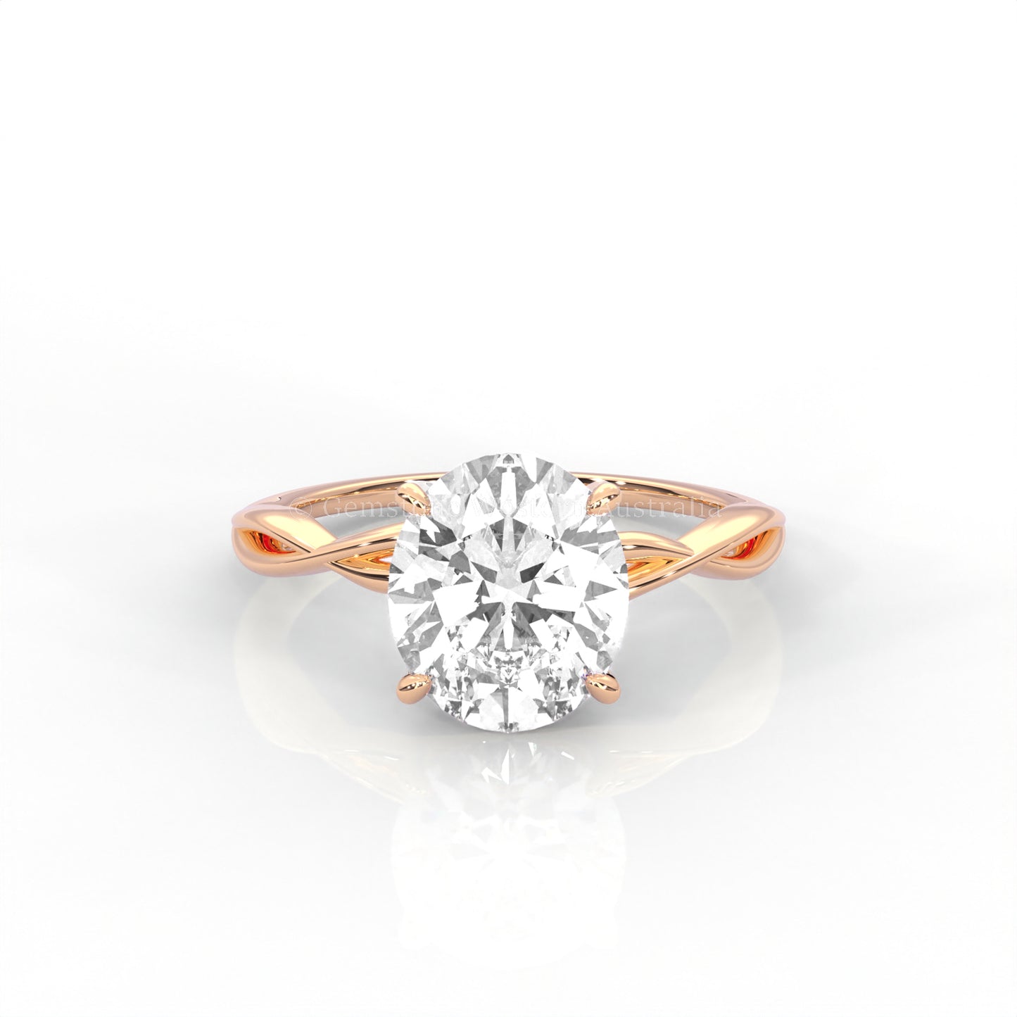 Rose gold ring with oval-cut diamond and twisted band 