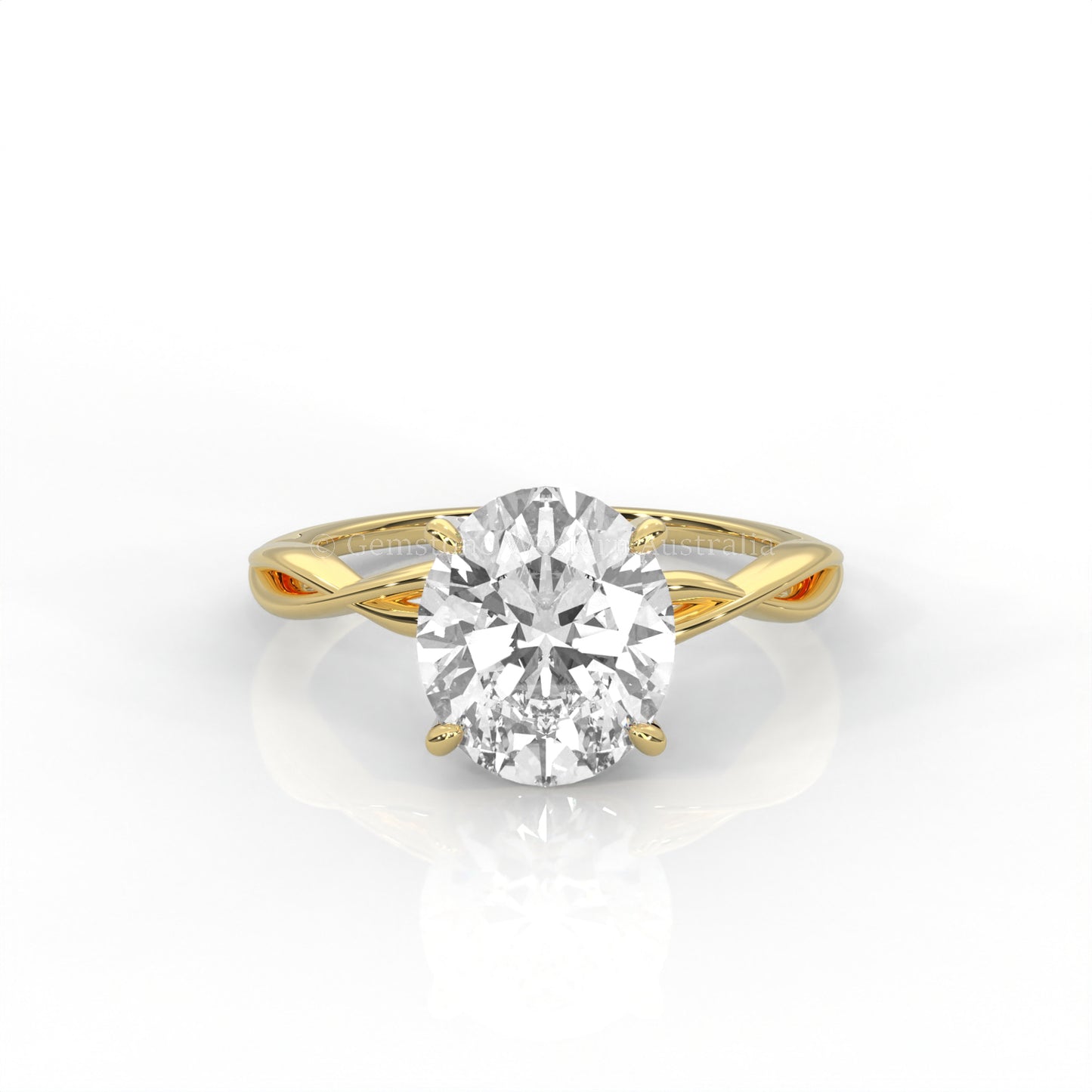 Yellow gold ring with oval-cut diamond and twisted band 
