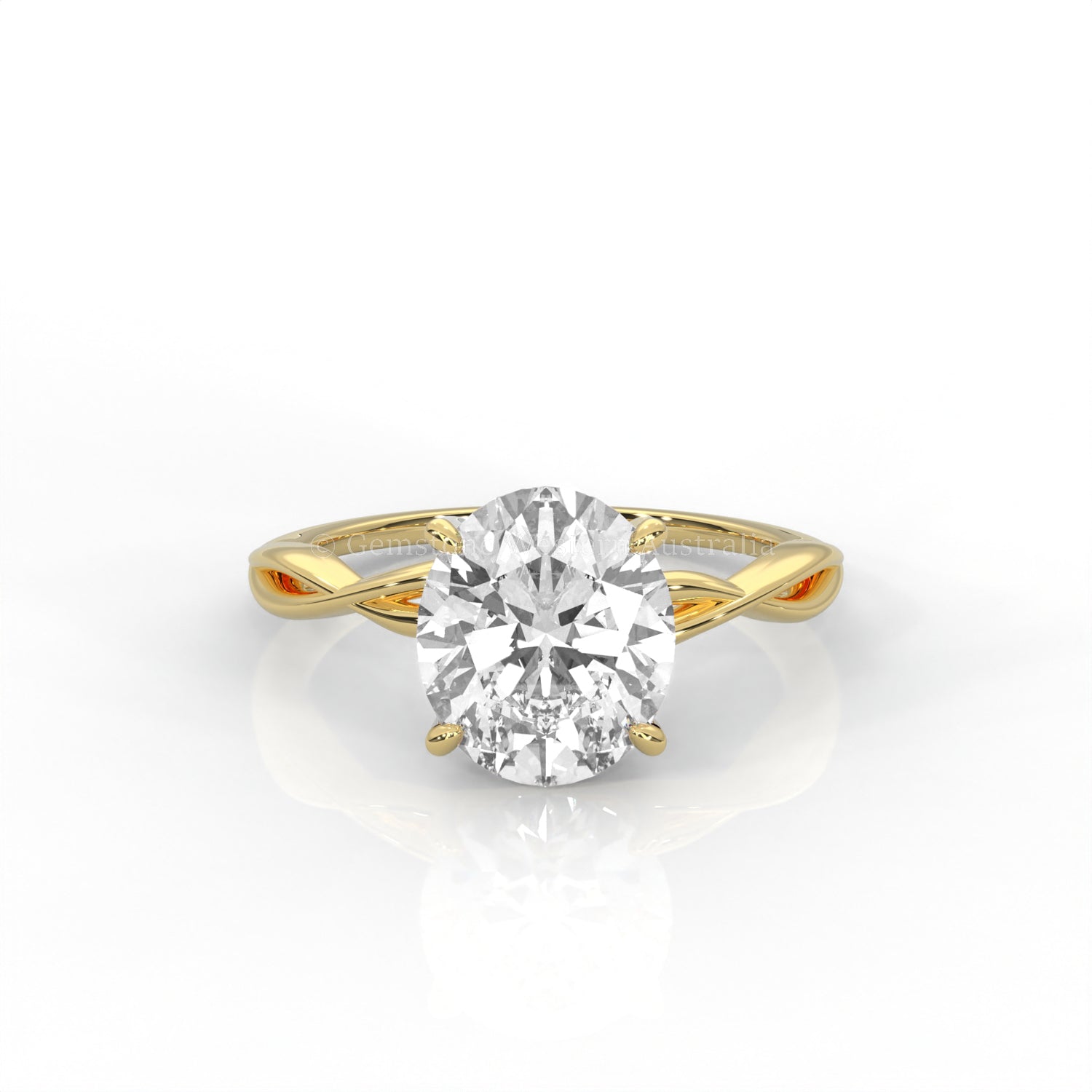 Yellow gold ring with oval-cut diamond and twisted band 