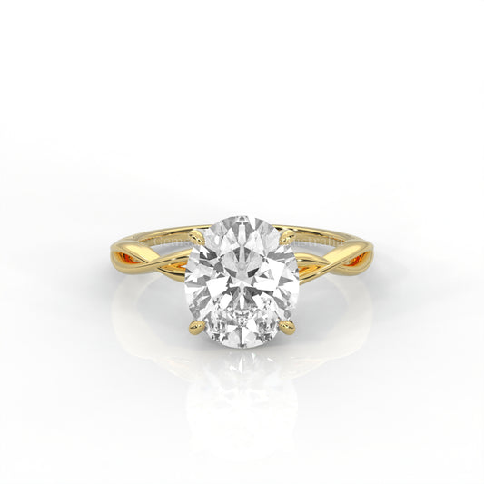 Yellow gold ring with oval-cut diamond and twisted band 