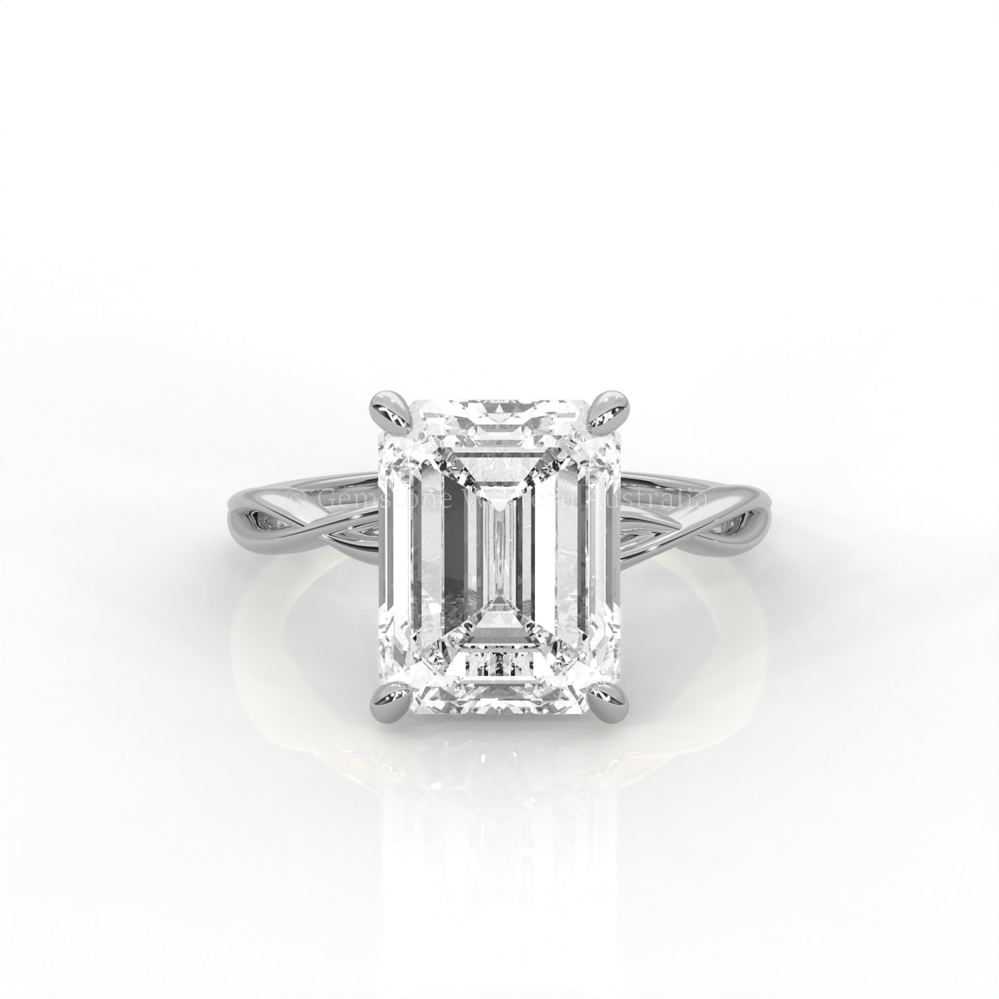 Jen Solitaire Emerald-Cut Diamond Ring with Twisted Band in Gold or Platinum