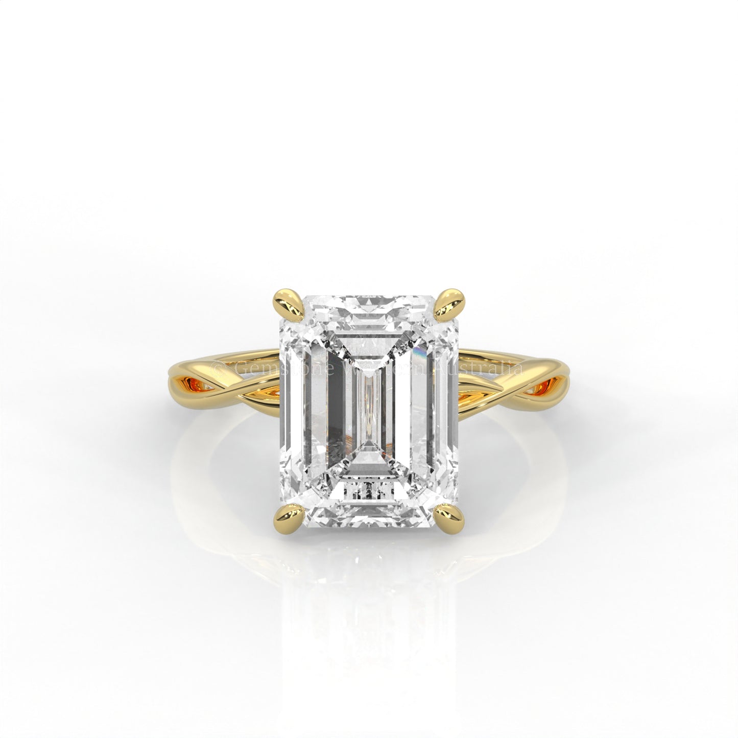 Jen Solitaire Emerald-Cut Diamond Ring with Twisted Band in Gold or Platinum
