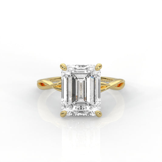 Jen Solitaire Emerald-Cut Diamond Ring with Twisted Band in Gold or Platinum