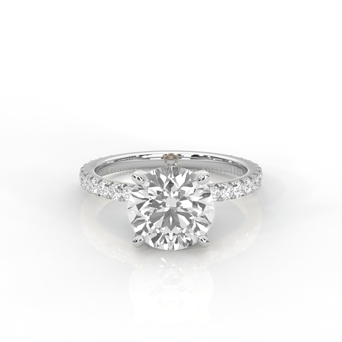 Mel Solitaire Round-Cut Diamond Ring with Side Accents in Gold or Pt950