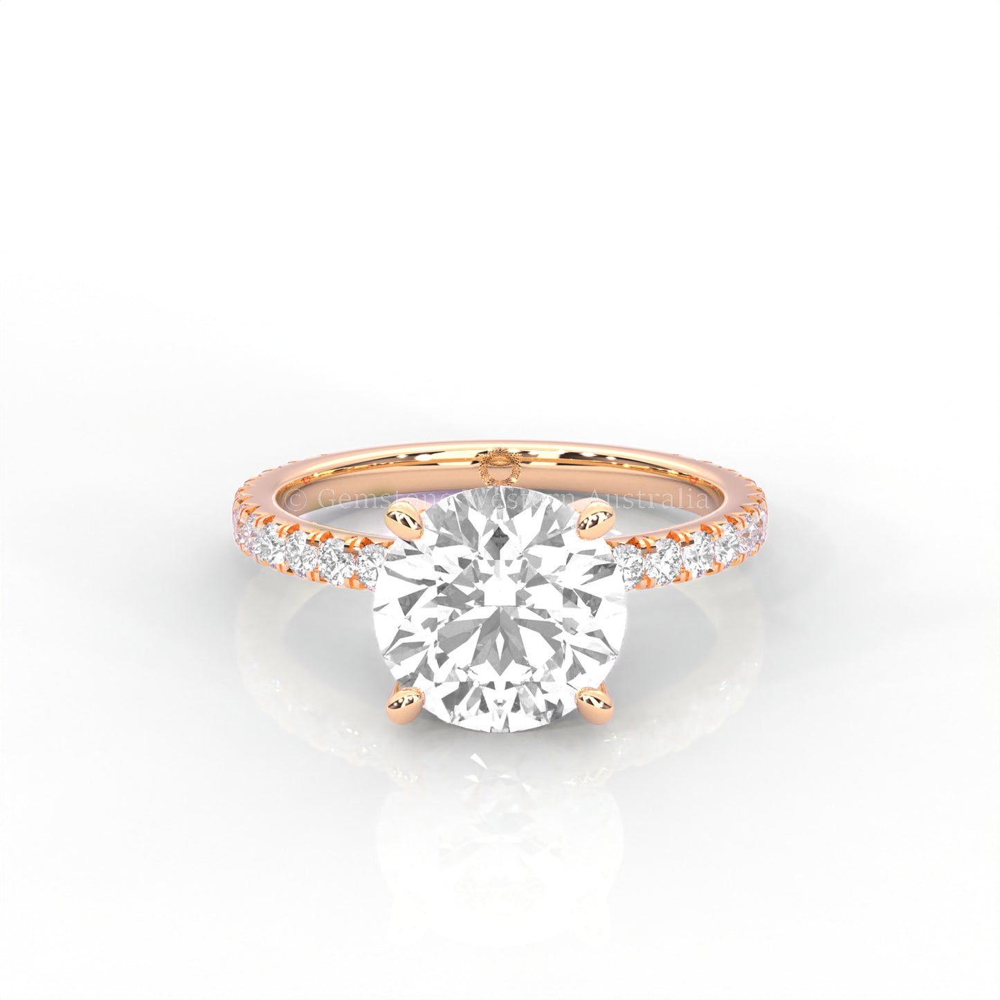 Mel Solitaire Round-Cut Diamond Ring with Side Accents in Gold or Pt950