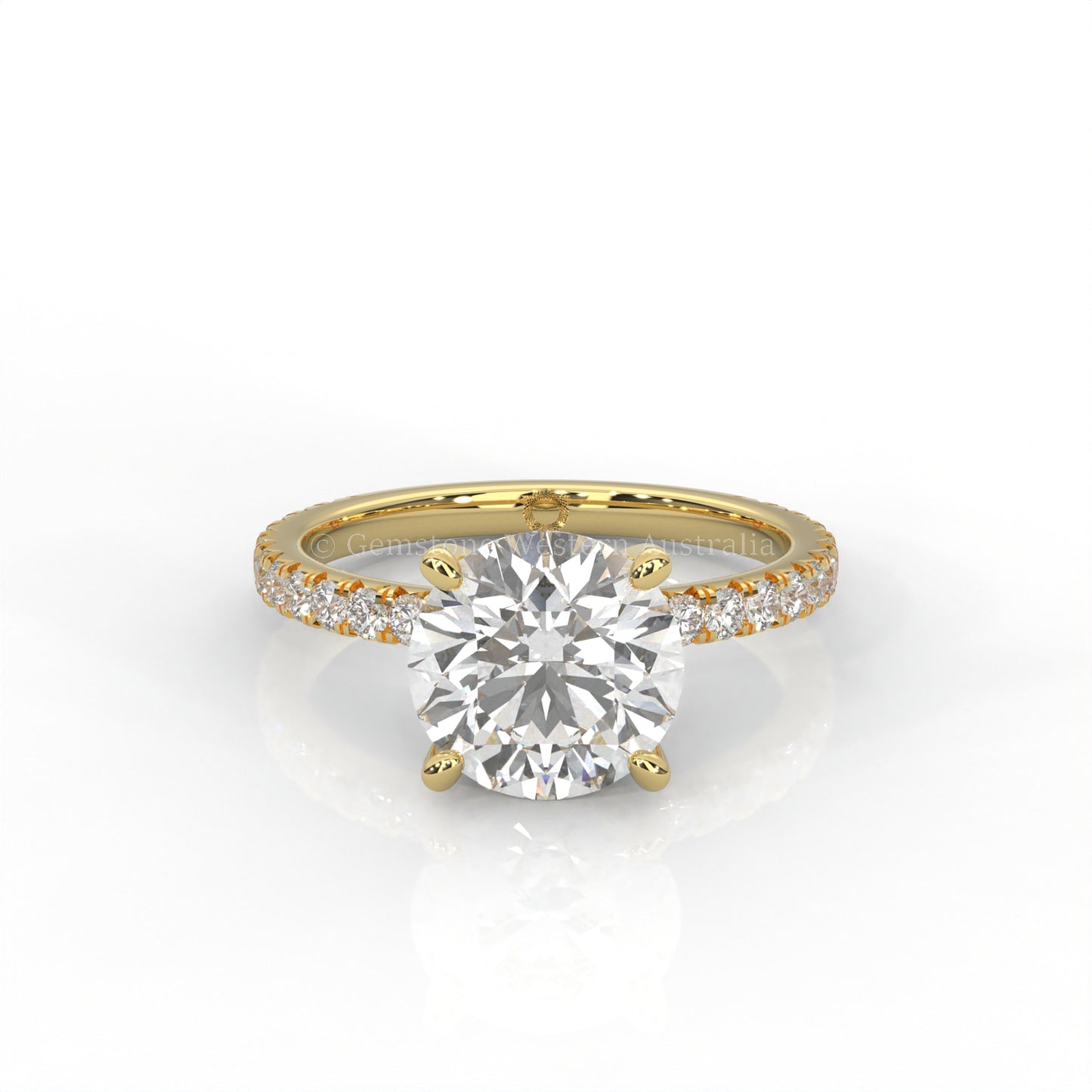 Mel Solitaire Round-Cut Diamond Ring with Side Accents in Gold or Pt950