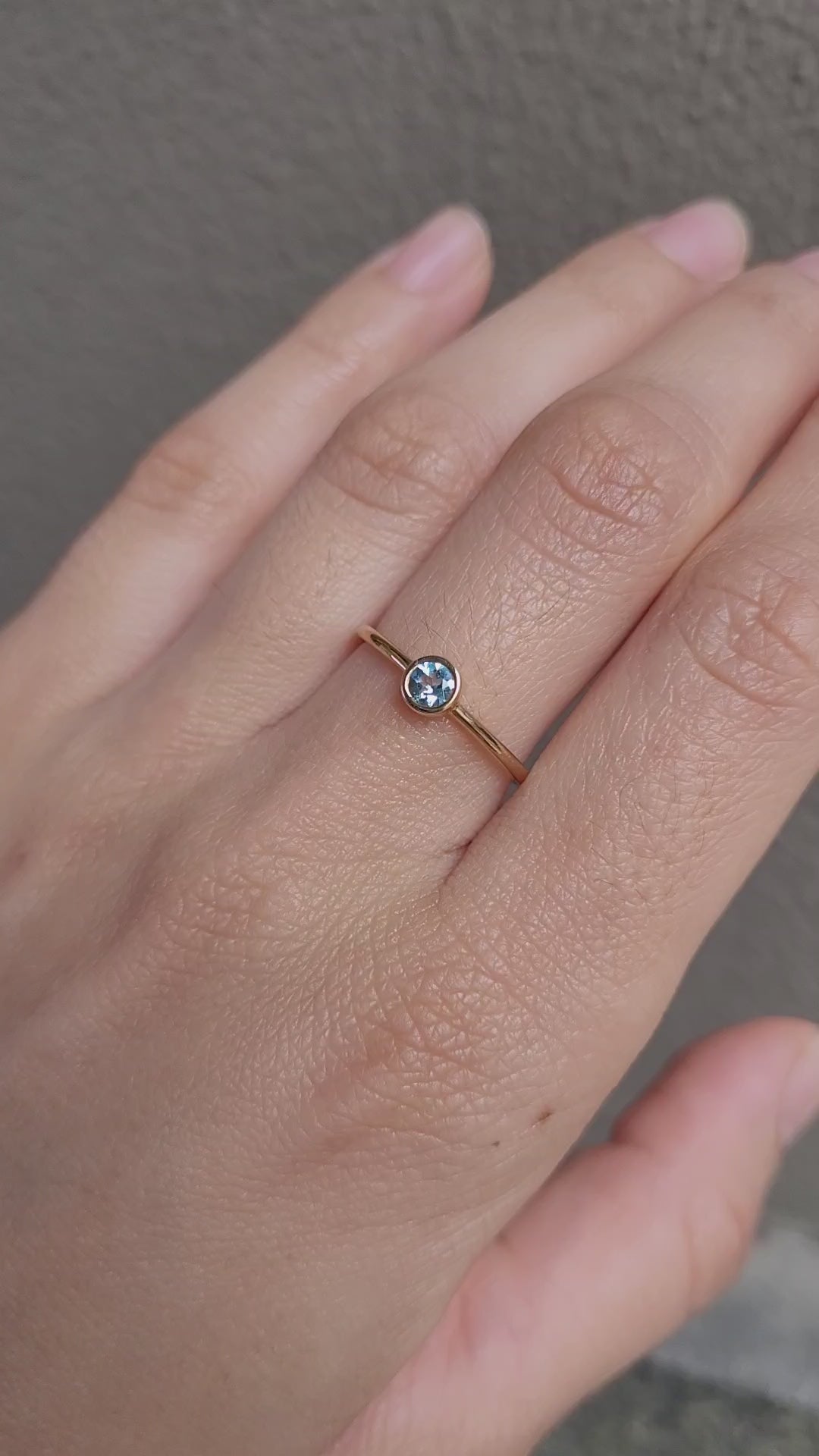 Dainty Round Aquamarine Bezel Ring in Yellow Gold