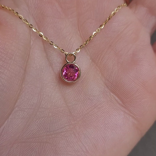 Round Pink Topaz Pendant in 14K Yellow Gold