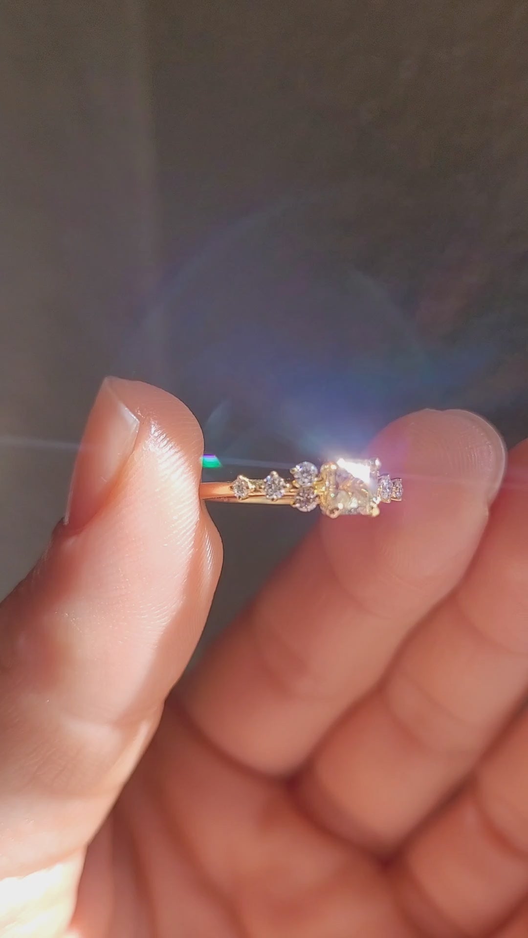 video on hand of of Natural Octagon Cut Alexandrite Ring 0.53ct with Diamond Accents in neutral background