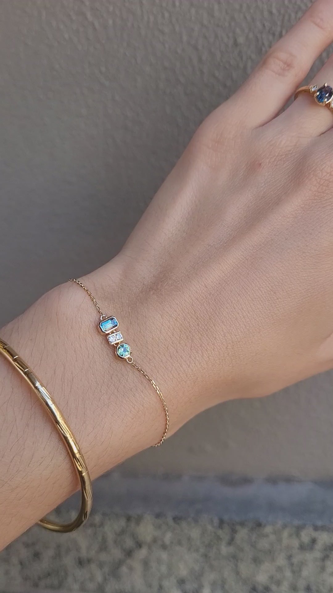 Dainty Australian Teal Sapphire & Diamond Bracelet in 18K Yellow Gold
