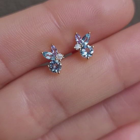 video of Aquamarine, Topaz & Tanzanite Diamond Earrings