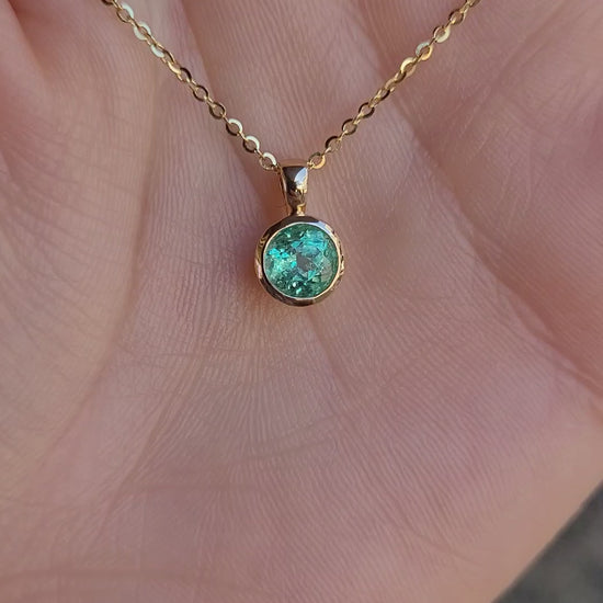 Colombian Emerald Bezel Set Pendant in 18K Yellow Gold