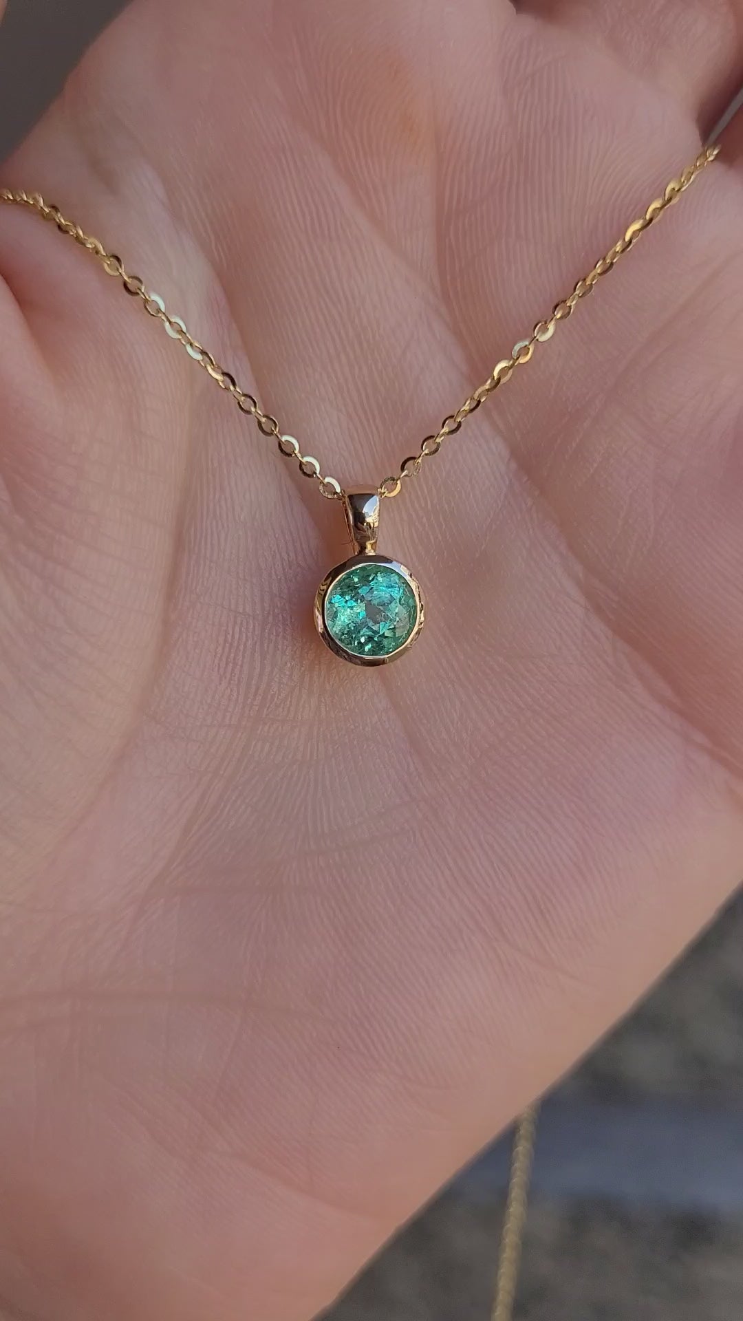 Colombian Emerald Bezel Set Pendant in 18K Yellow Gold