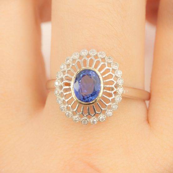Ceylon Sapphire diamond halo ring - 198228-5