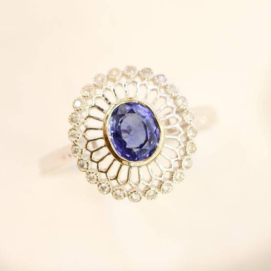 Ceylon Sapphire diamond halo ring - 198228