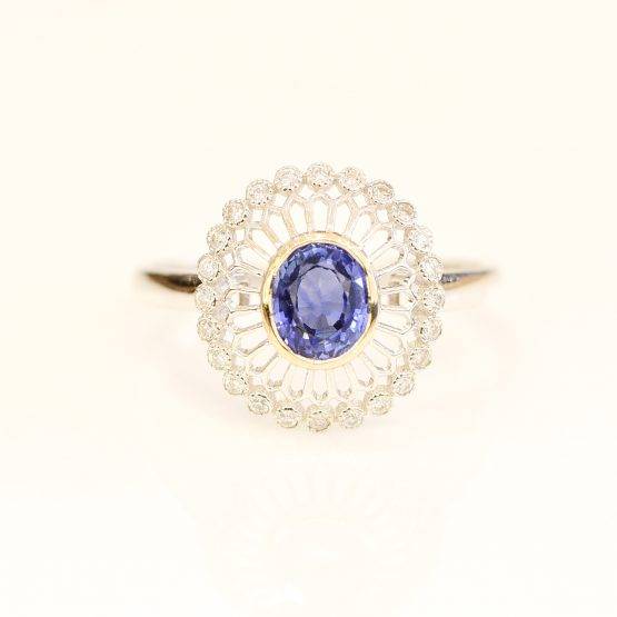 Ceylon Sapphire diamond halo ring - 198228-2