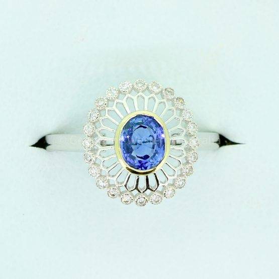 Ceylon Sapphire diamond halo ring - 198228-7