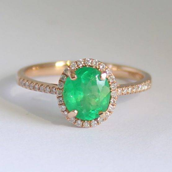 18ct Rose Gold Colombian Emerald and 40 Diamonds Ring