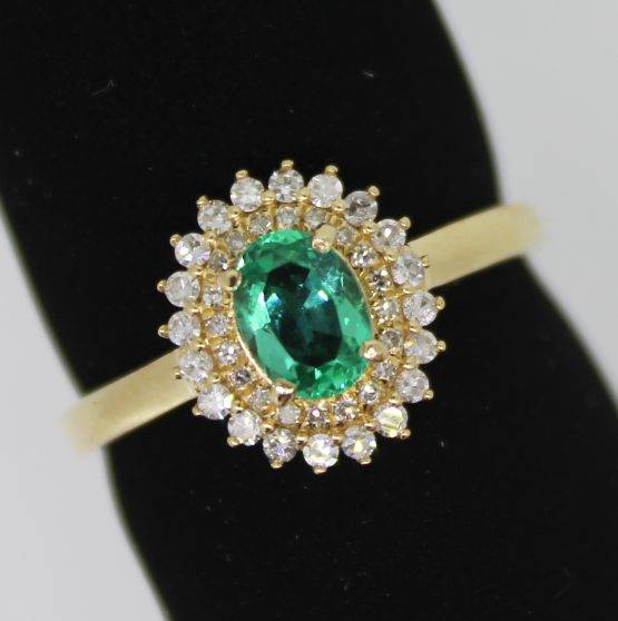 Emerald ring 18ct Yellow Gold Colombian Emerald and 40 Diamonds Ring.